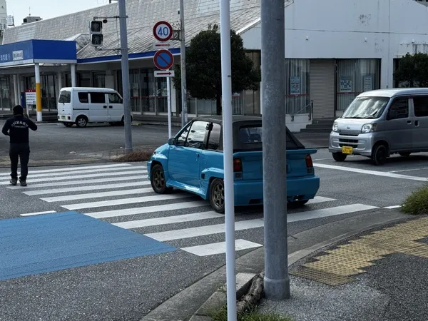 横断歩道上のリアビュー